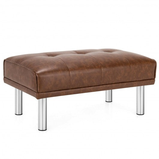 Ottoman Footrest Stool PU Leather Seat with Metal Legs-Brown