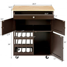 Load image into Gallery viewer, Kitchen Cart with Rubber Wood Top 3 Tier Wine Racks 2 Cabinets-Brown
