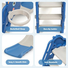 Load image into Gallery viewer, 3 in 1 Kids Slide Baby Play Climber Slide Set with Basketball Hoop -Blue
