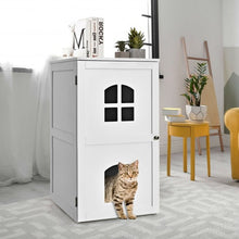 Load image into Gallery viewer, 2-Tier Hidden Cat House Enclosure Nightstand-White
