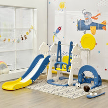 Load image into Gallery viewer, 6 in 1 Slide and Swing Set with Ball Games for Toddlers-Blue
