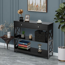 Load image into Gallery viewer, Console Accent Table with Drawer and Shelves -Black
