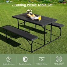 Load image into Gallery viewer, Indoor and Outdoor Folding Picnic Table Bench Set with Wood-like Texture-Black
