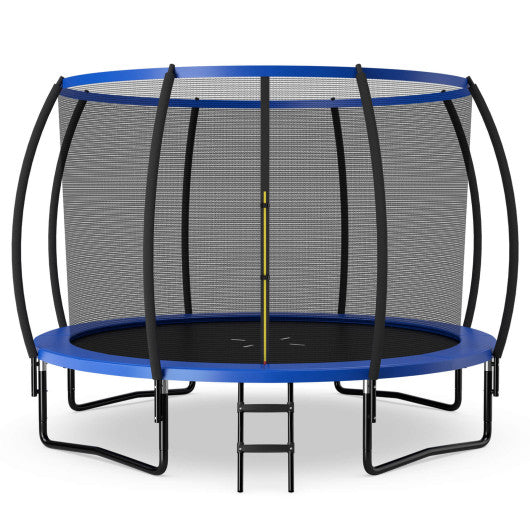 12FT ASTM Approved Recreational Trampoline with Ladder-Blue