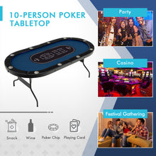 Load image into Gallery viewer, Foldable 10-Player Poker Table with LED Lights and USB Ports Ideal for Texas Casino-Blue
